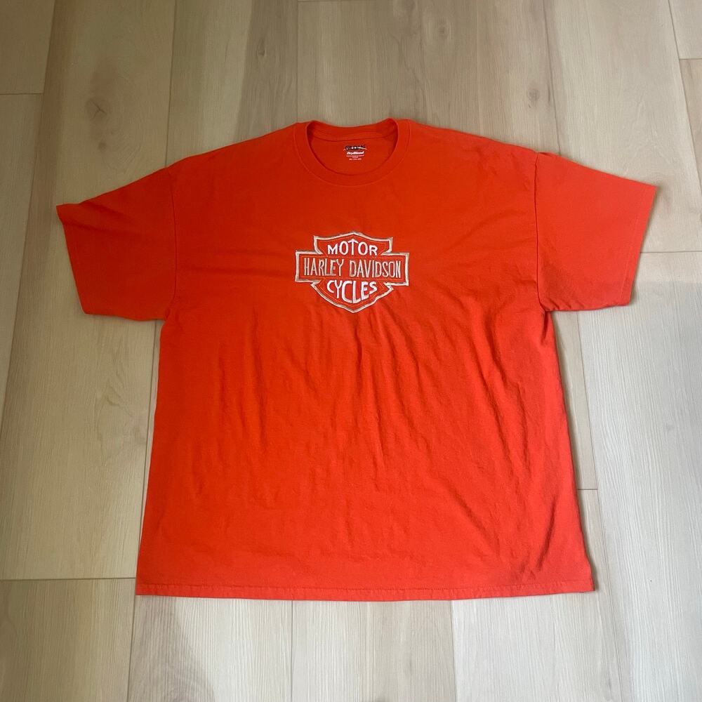 Vintage Harley-Davidson Orange Graphic Tee 2XL Gildan DryBlend Biker Y2K Grunge